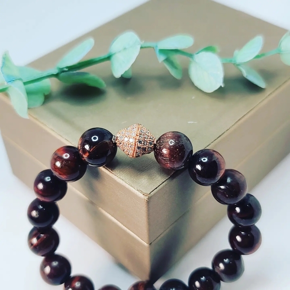 Red Tiger Eye Zirconia charm bracelet 10 mm - Picture 4 of 5